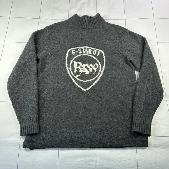 G Star Raw Sweater Womens Medium Gray Wool Blend Monogram Mock Neck Pullover - Picture 1 of 8